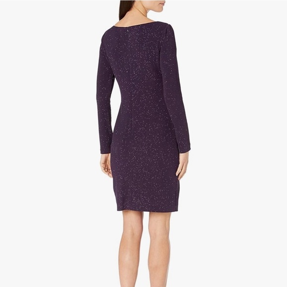 NWT Eliza J Long Sleeve Ruched Sheath Dress in Plum Glitter Size 6 - Picture 13 of 13